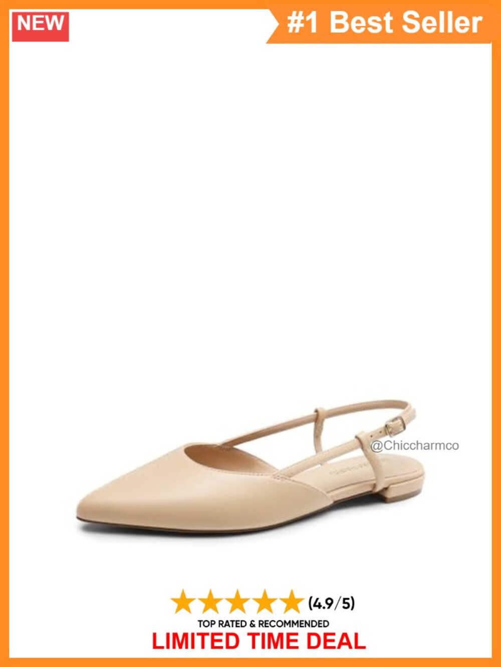 Slingback Dress Ballet Flats Pointed Toe Faux Leather Adjustable Strap